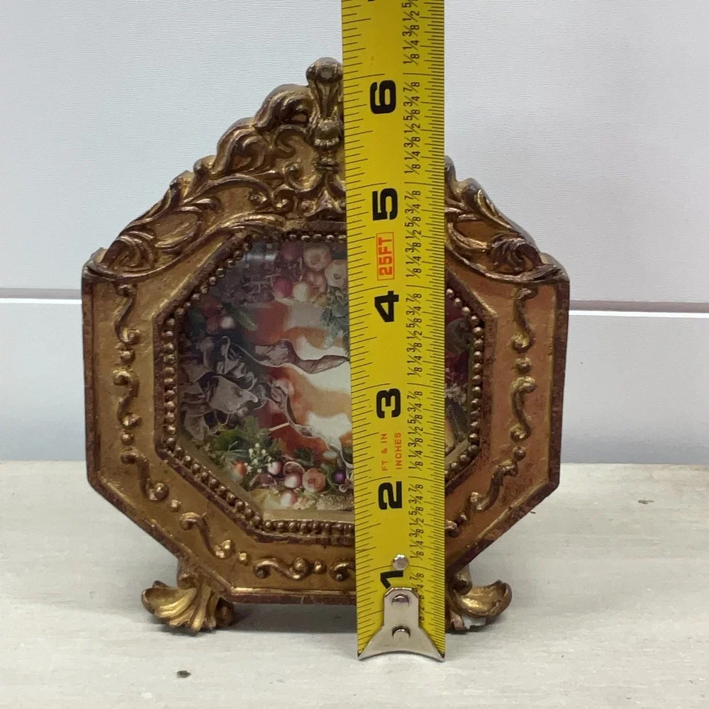 Vintage Style Ornate Gold Octagonal Footed Picture Frame 6x5 Tabletop Decor